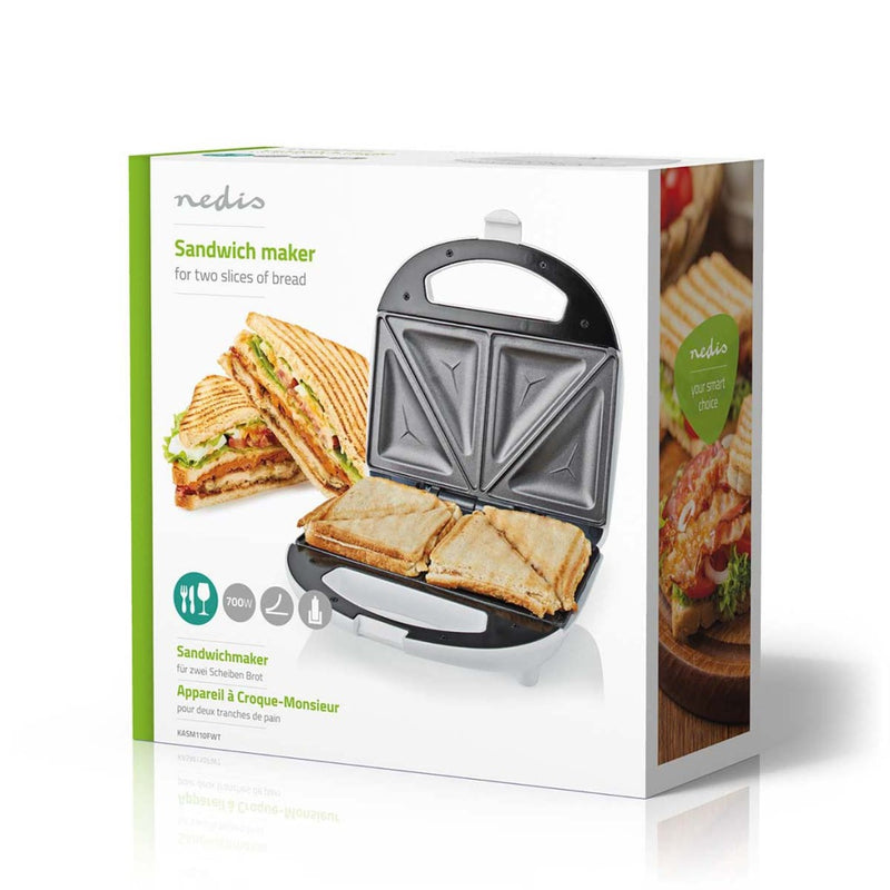 Nedis KASM110FWT Sandwich Maker 700 W 20.5 X 12 Cm Automatische Temperatuurregeling Abs