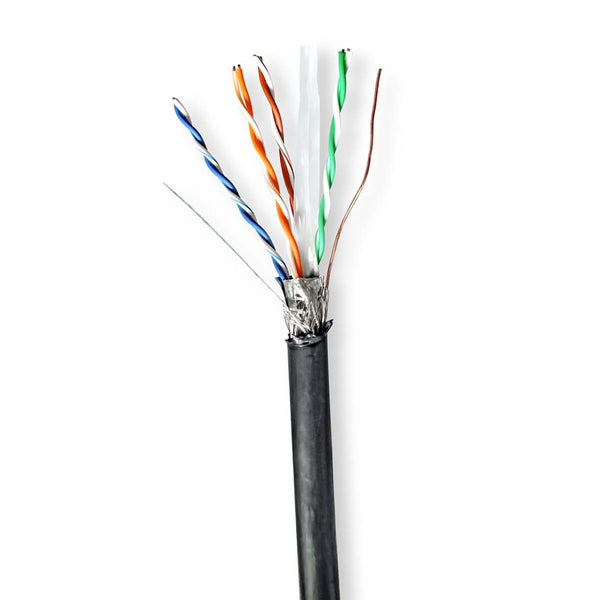 Nedis CCBG8598BK100S Netwerk Kabel Rol Cat6 Solid S/ftp Koper 100.0 M Buitenshuis Rond Pe Zwart Gif