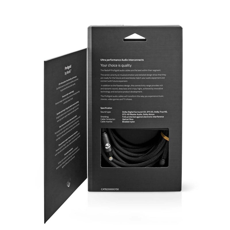 Nedis CATB25000GY50 Optische Audiokabel Toslink Male Toslink Male 5.00 M Rond Gevlochten Gun Metal