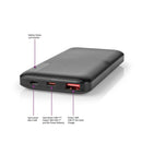 Nedis UPBKPD10000BK Powerbank 10000 Mah 2x 3.0 A Outputs: 2 Output: 1x Usb-a / 1x Usb-c&trade; Inpu