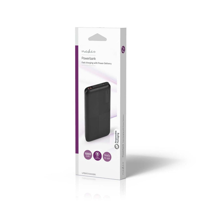 Nedis UPBKPD10000BK Powerbank 10000 Mah 2x 3.0 A Outputs: 2 Output: 1x Usb-a / 1x Usb-c&trade; Inpu