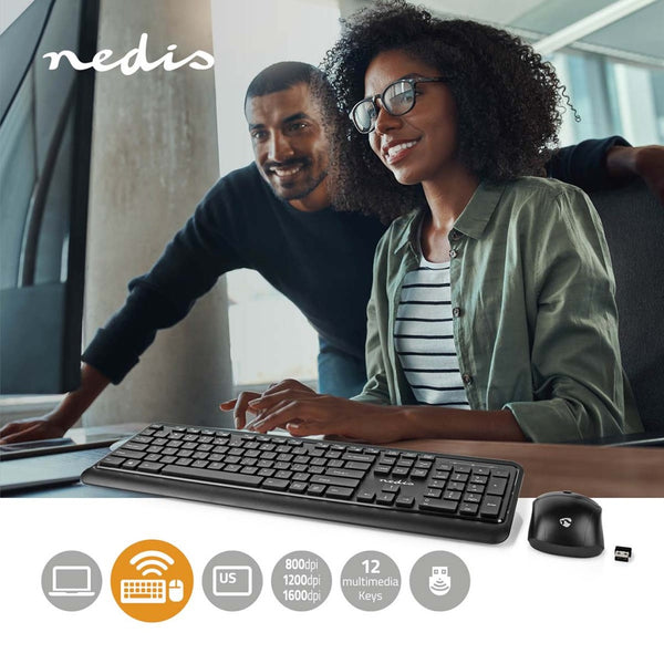 Nedis KBMCW100BKUS Muis En Toetsenbord - Set Draadloos Muis- En Toetsenbordverbinding: Usb 800 / 12