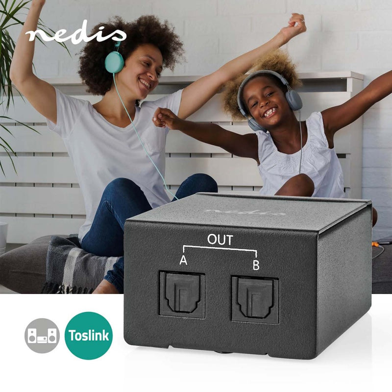 Nedis ASPL2512BK Toslink-splitter 2-wegs Input: Toslink Female Output: 2x Toslink Drukknop Metaal Z