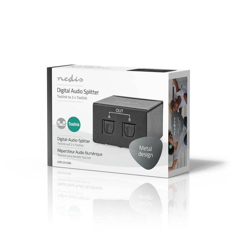 Nedis ASPL2512BK Toslink-splitter 2-wegs Input: Toslink Female Output: 2x Toslink Drukknop Metaal Z