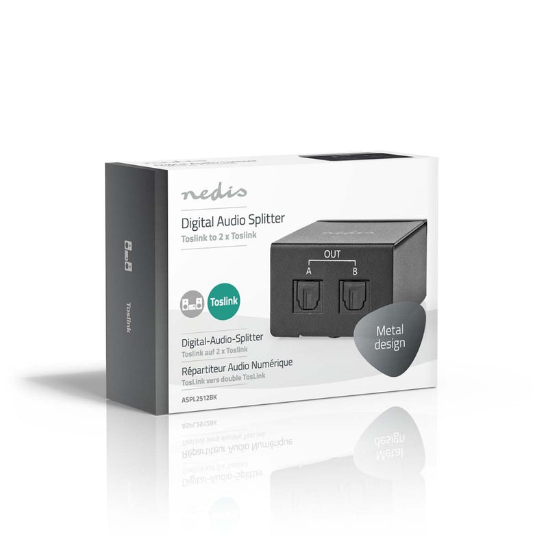 Nedis ASPL2512BK Toslink-splitter 2-wegs Input: Toslink Female Output: 2x Toslink Drukknop Metaal Z
