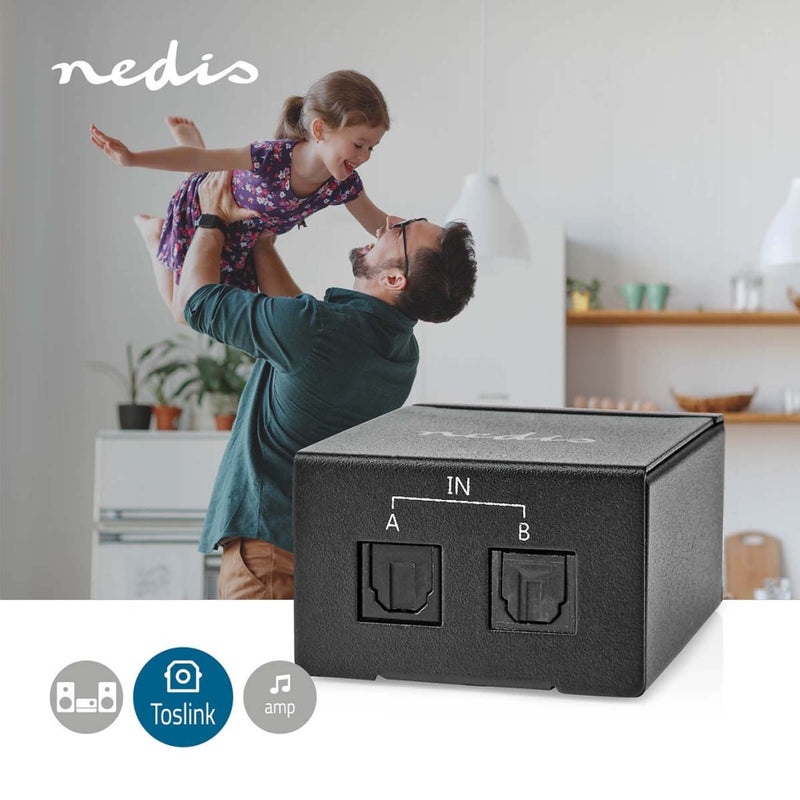 Nedis ASWI2512BK Digitale Audio-switch 2-wegs Input: Dc Power / 2x Toslink Output: Toslink Female M