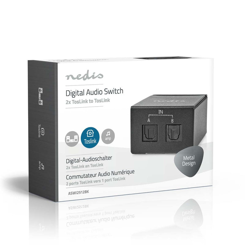Nedis ASWI2512BK Digitale Audio-switch 2-wegs Input: Dc Power / 2x Toslink Output: Toslink Female M