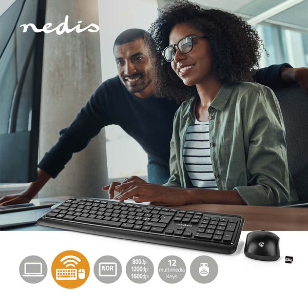 Nedis KBMCW100BKND Muis En Toetsenbord - Set Draadloos Muis- En Toetsenbordverbinding: Usb 800 / 12
