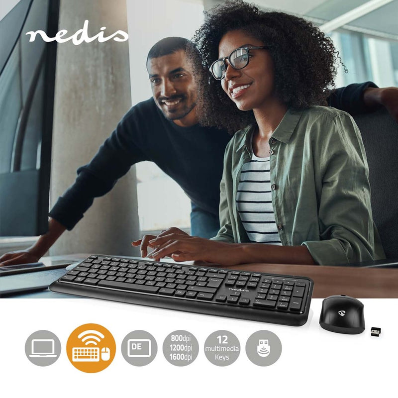 Nedis KBMCW100BKDE Muis En Toetsenbord - Set Draadloos Muis- En Toetsenbordverbinding: Usb 800 / 12
