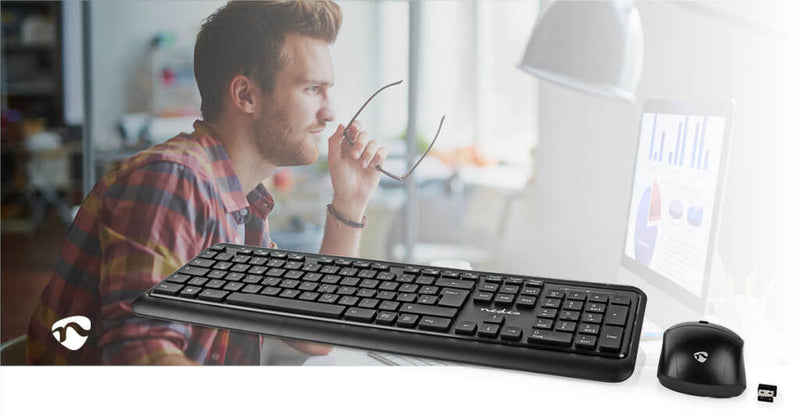 Nedis KBMCW100BKDE Muis En Toetsenbord - Set Draadloos Muis- En Toetsenbordverbinding: Usb 800 / 12