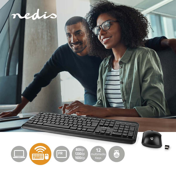 Nedis KBMCW100BKFR Muis En Toetsenbord - Set Draadloos Muis- En Toetsenbordverbinding: Usb 800 / 12