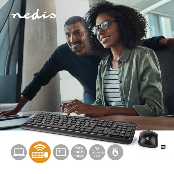 Nedis KBMCW100BKIT Muis En Toetsenbord - Set Draadloos Muis- En Toetsenbordverbinding: Usb 800 / 12