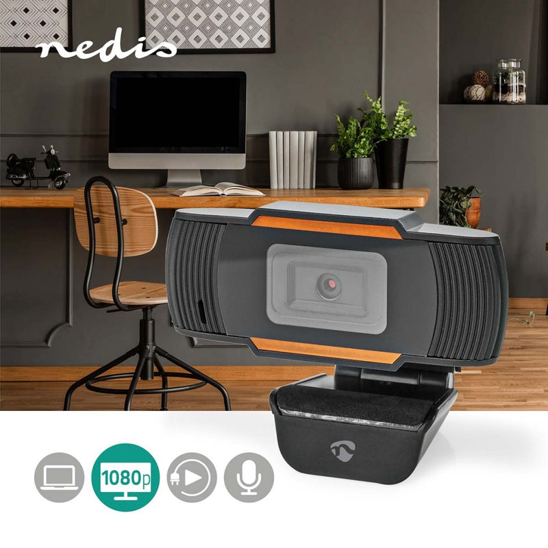 Nedis WCAM100BK Webcam Full Hd@30fps Vaste Scherpstelling Ingebouwde Microfoon Zwart