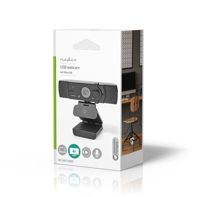 Nedis WCAM120BK Webcam Full Hd@60fps / 4k@30fps Automatische Scherpstelling Ingebouwde Microfoon Zw