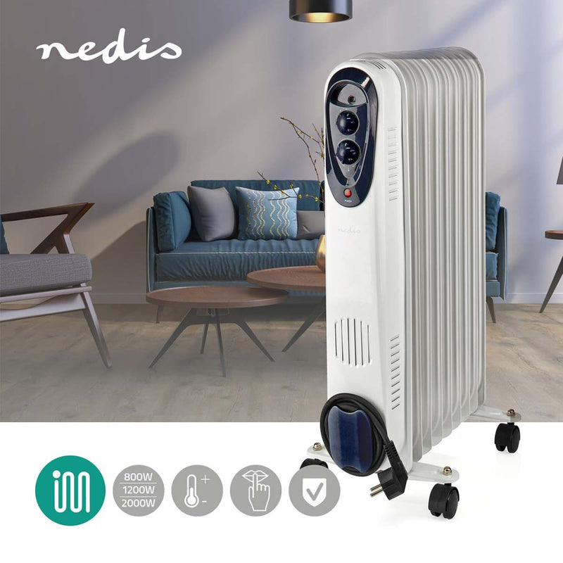 Nedis HTOI30WT9 Mobiele Olieradiator 800 / 1200 / 2000 W 9 Vinnen Instelbare Thermostaat 3 Warmte S