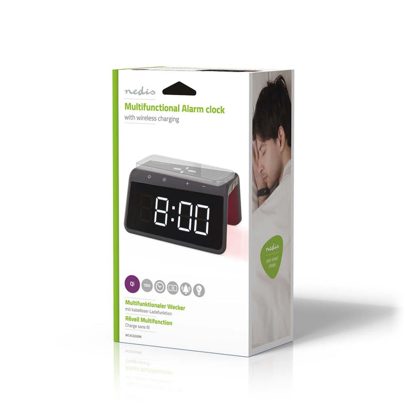 Nedis WCACQ30BK Wekker Met Draadloze Lader Qi Gecertificeerd 5 / 7.5 / 10 / 15 W Usb-a Male Nachtla