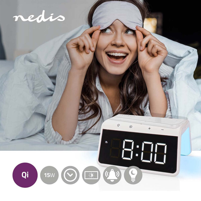 Nedis WCACQ30WT Wekker Met Draadloze Lader Qi Gecertificeerd 5 / 7.5 / 10 / 15 W Usb-a Male Nachtla