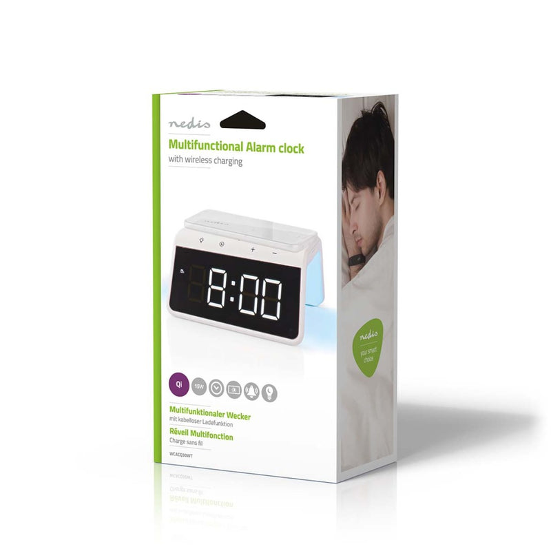 Nedis WCACQ30WT Wekker Met Draadloze Lader Qi Gecertificeerd 5 / 7.5 / 10 / 15 W Usb-a Male Nachtla