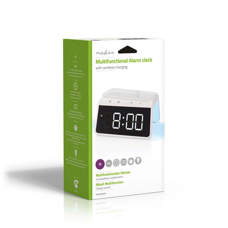 Nedis WCACQ30WT Wekker Met Draadloze Lader Qi Gecertificeerd 5 / 7.5 / 10 / 15 W Usb-a Male Nachtla