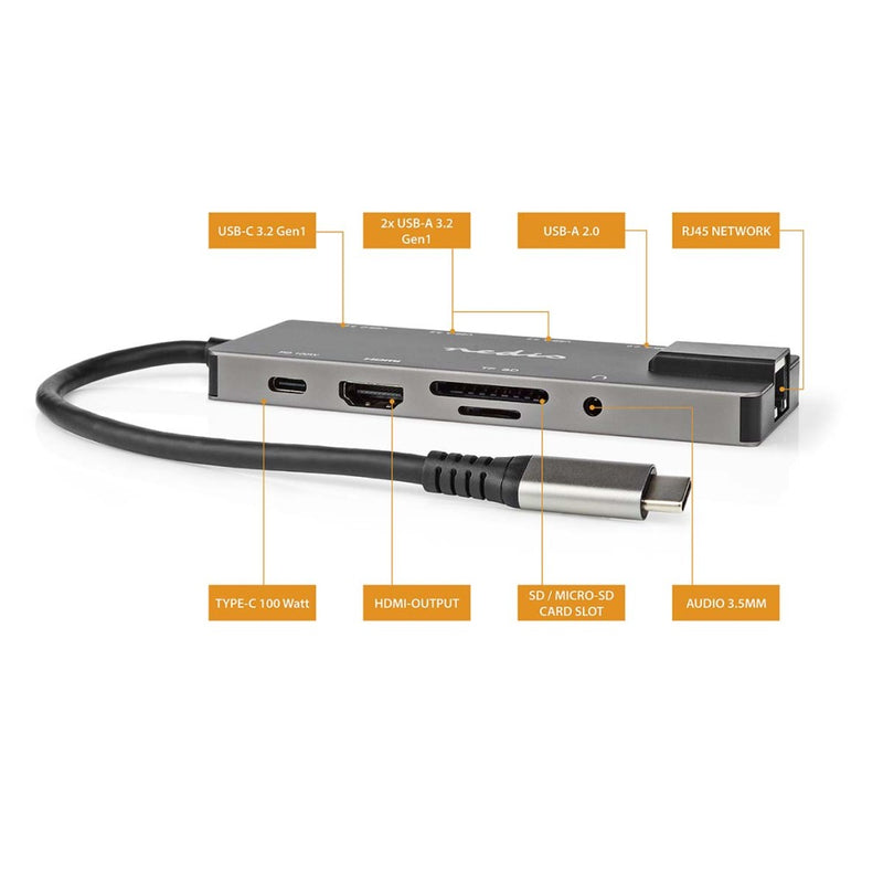 Nedis CCBW64775AT02 Usb Docking Station Usb 3.2 Gen 1 Usb-c Female Hdmi Output Rj45 Female Sd 2x Us