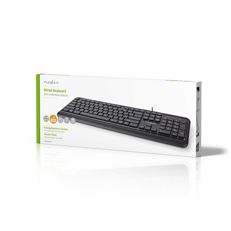 Nedis KBMU200BKUS Bedraad Toetsenbord Usb Usb Gevoed Multimedia Qwerty Us Internationaal Ja