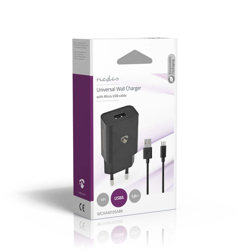 Nedis WCHAM105ABK Oplader 1.0 A Outputs: 1 Usb-a Micro-usb 1.00 M 5 W Single Voltage Output