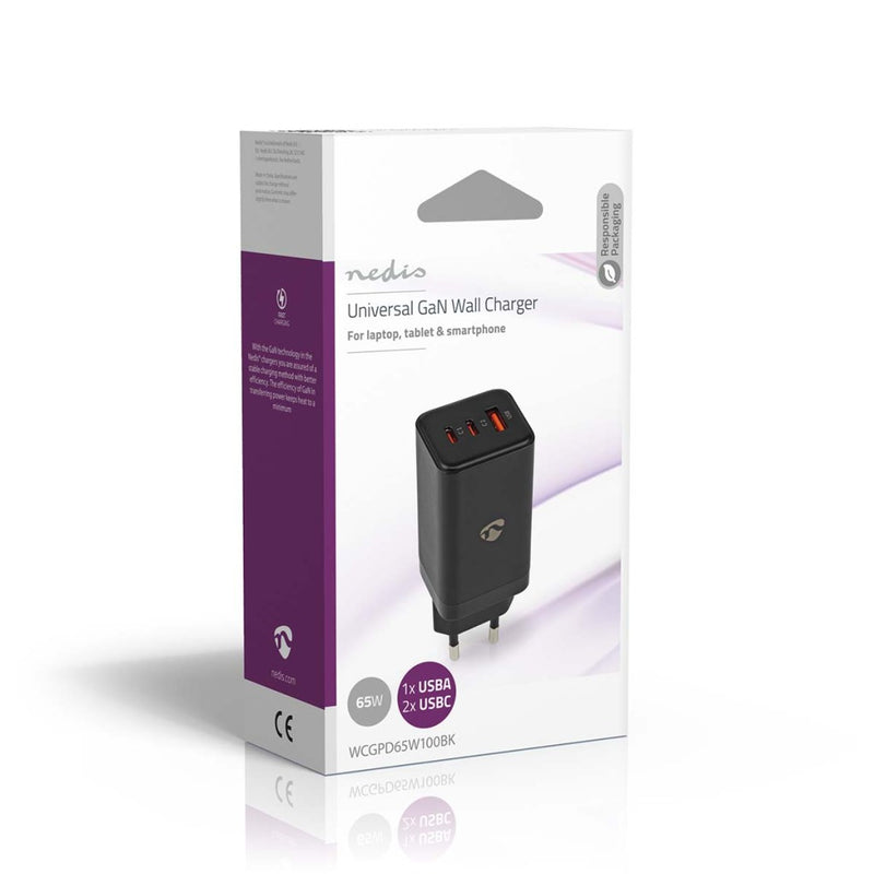Nedis WCGPD65W100BK Oplader Snellaad Functie Pd3.0 18w / Pd3.0 20w / Pd3.0 27w / Pd3.0 36w / Pd3.0