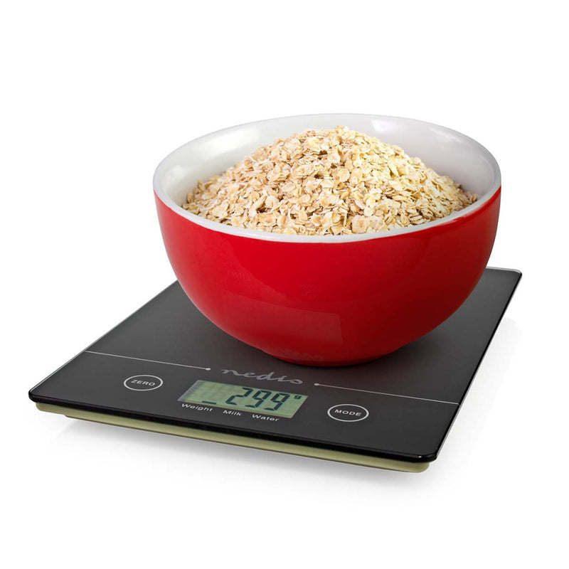 Nedis KASC620BK Keukenweegschaal Digitaal Glas / Kunststof Cr 2032 Batterij Zwart