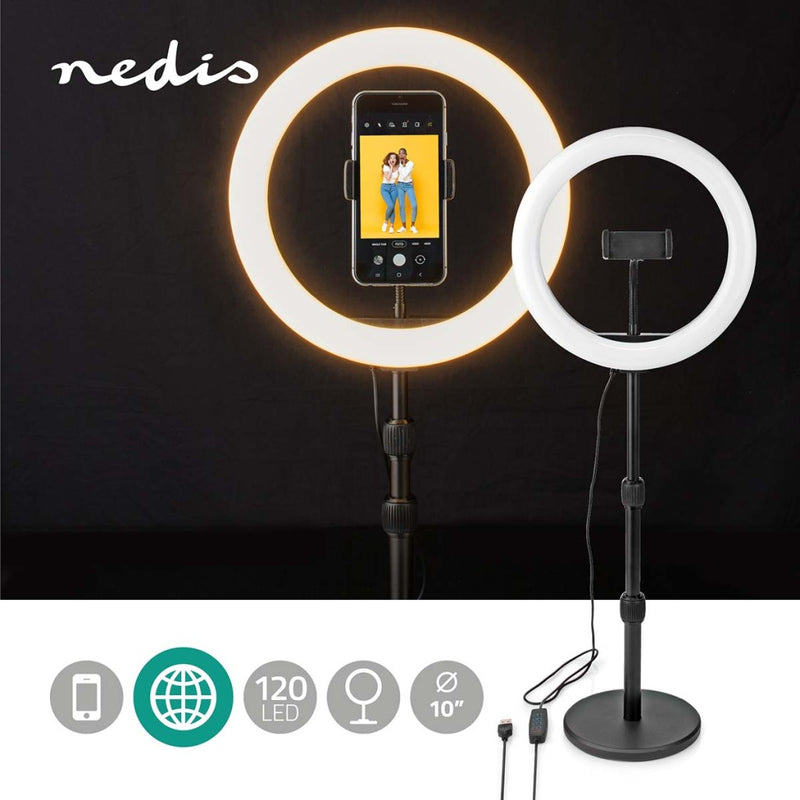 Nedis RLSTND200BK Ringlicht 10 Inch 120 Led's 2700 - 6700 K Grondplaat Zwart