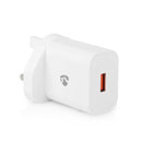 Nedis WCQC302AWTUK Oplader Snellaad Functie Qc3.0 3.0 A Outputs: 1 Usb-a 18 W Automatische Voltage