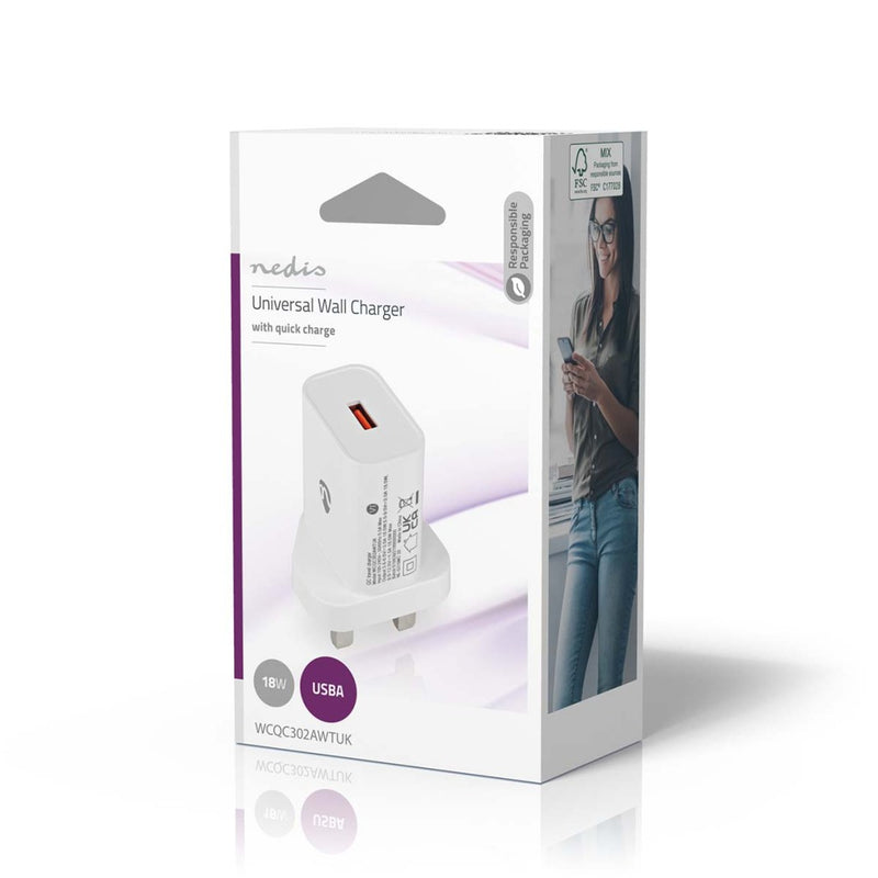 Nedis WCQC302AWTUK Oplader Snellaad Functie Qc3.0 3.0 A Outputs: 1 Usb-a 18 W Automatische Voltage