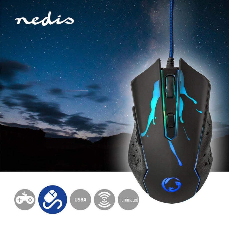Nedis GMWD210BK Gaming Muis Bedraad Dpi: 1200 / 1800 / 2400 / 3600 Dpi Instelbare Dpi Aantal Knoppe