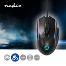 Nedis GMWD510BK Gaming Muis Bedraad Dpi: 800 / 1200 / 2400 / 3200 / 4800 / 7200 Dpi Instelbare Dpi