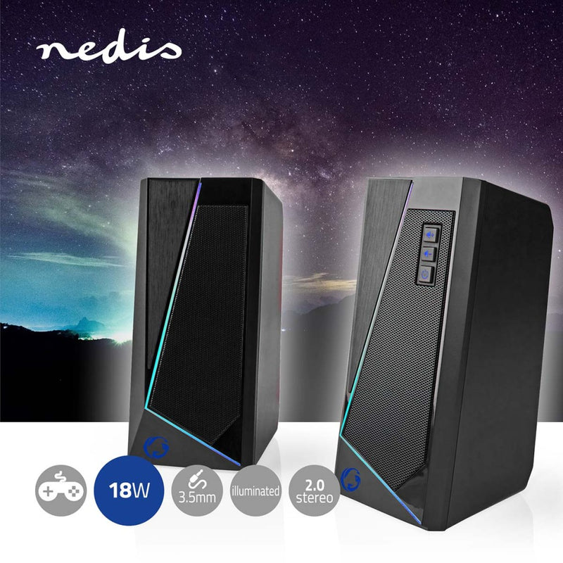 Nedis GSPR31020BK Gaming Speaker Speaker-kanalen: 2.0 Usb Gevoed 3,5 Mm Male 18 W Led Volumebedieni