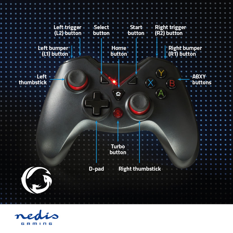 Nedis GGPD110BK Gamepad Usb Type-a Usb Gevoed Pc Aantal Knoppen: 12 Kabellengte: 1.60 M Zwart