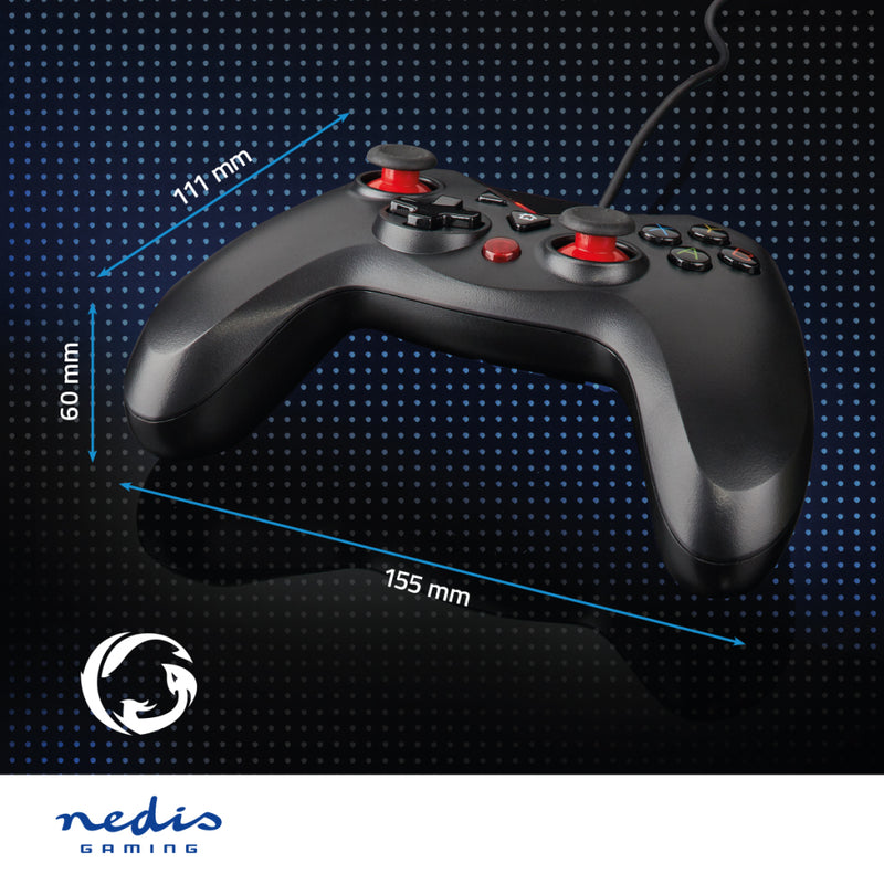 Nedis GGPD110BK Gamepad Usb Type-a Usb Gevoed Pc Aantal Knoppen: 12 Kabellengte: 1.60 M Zwart