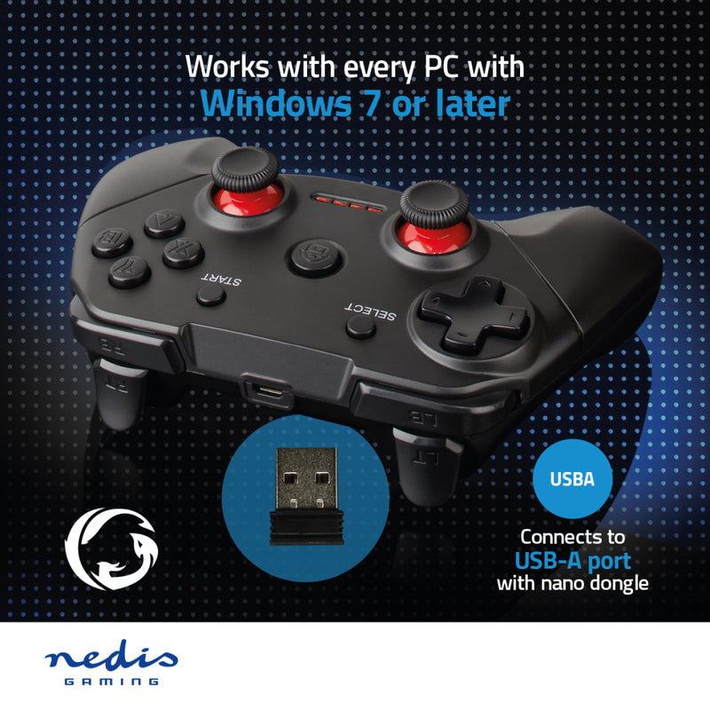 Nedis GGPDW110BK Gamepad Draadloos Batterij Gevoed Pc Aantal Knoppen: 11 Kabellengte: 1.00 M Zwart