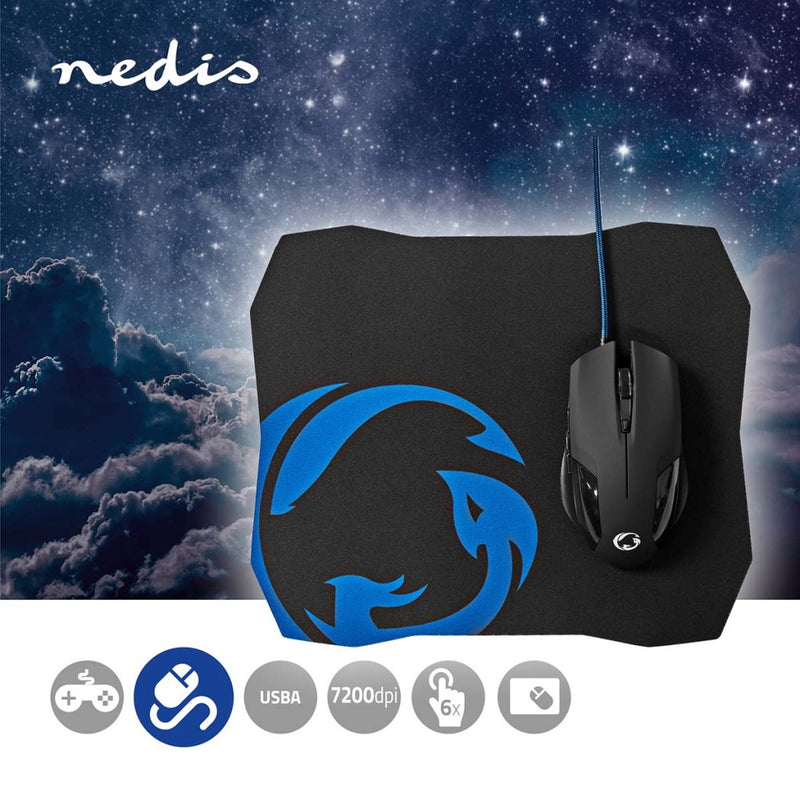 Nedis GMMP110BK Gaming Muis &amp; Muismat Set Bedraad Dpi: 1200 / 2400 / 4800 / 7200 Dpi Instelbare
