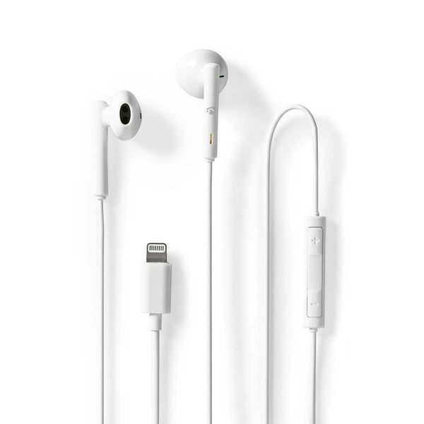 Nedis HPWD2080WT Bedrade Koptelefoon Lightning Kabellengte: 1.20 M Ingebouwde Microfoon Volumebedie