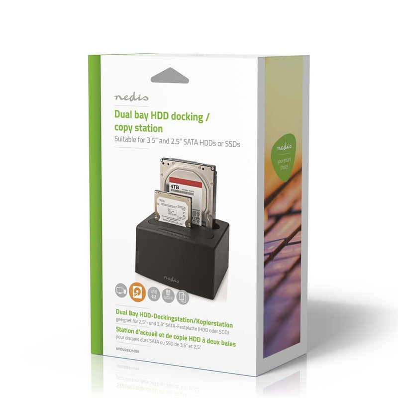 Nedis HDDUDB3210BK Docking Station Voor Harde Schijf Usb 3.2 Gen1 Usb Type-a 2 Schijven 2.5 / 3.5 &