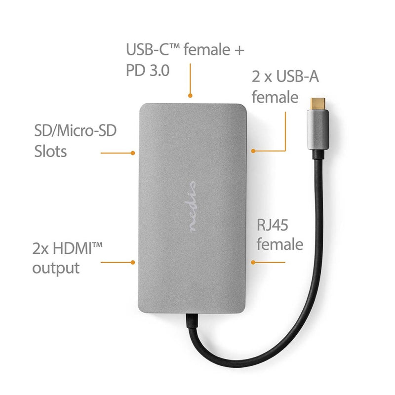 Nedis CCBW64250AT02 Usb Multi-port Adapter Usb 3.2 Gen 1 Usb-c&trade; Male Micro Sd / Rj45 Female /