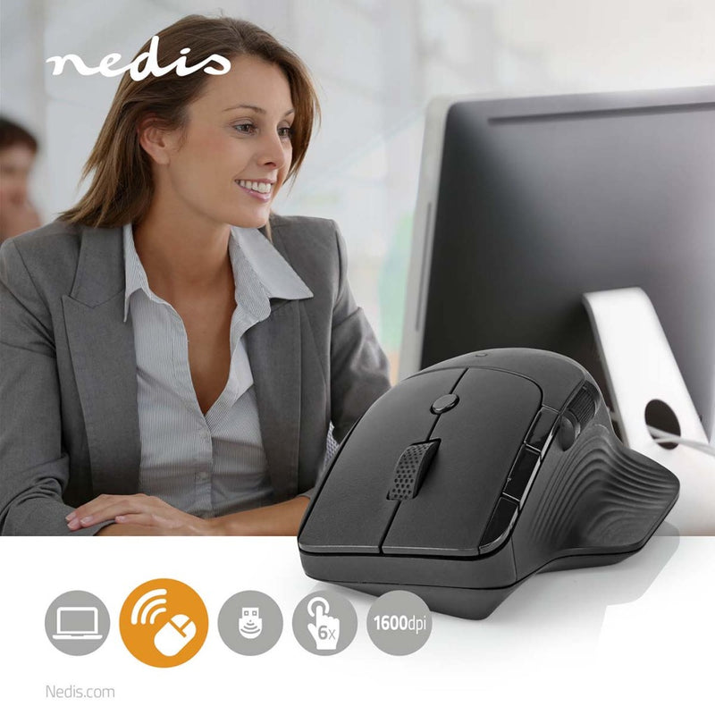 Nedis MSWS510BK Muis Draadloos 800 / 1200 / 1600 Dpi Instelbare Dpi Aantal Knoppen: 6 Rechtshandig