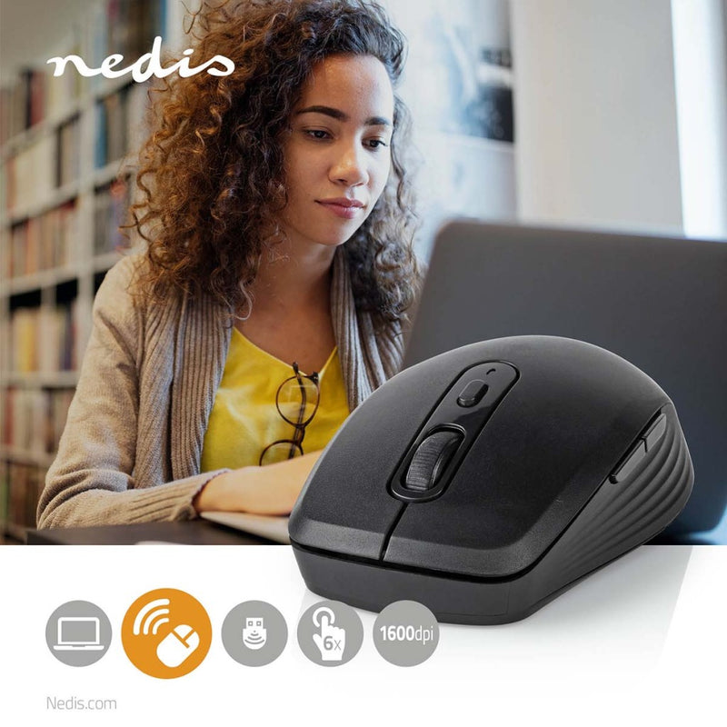 Nedis MSWS110BK Muis Draadloos 800 / 1200 / 1600 Dpi Instelbare Dpi Aantal Knoppen: 6 Rechtshandig