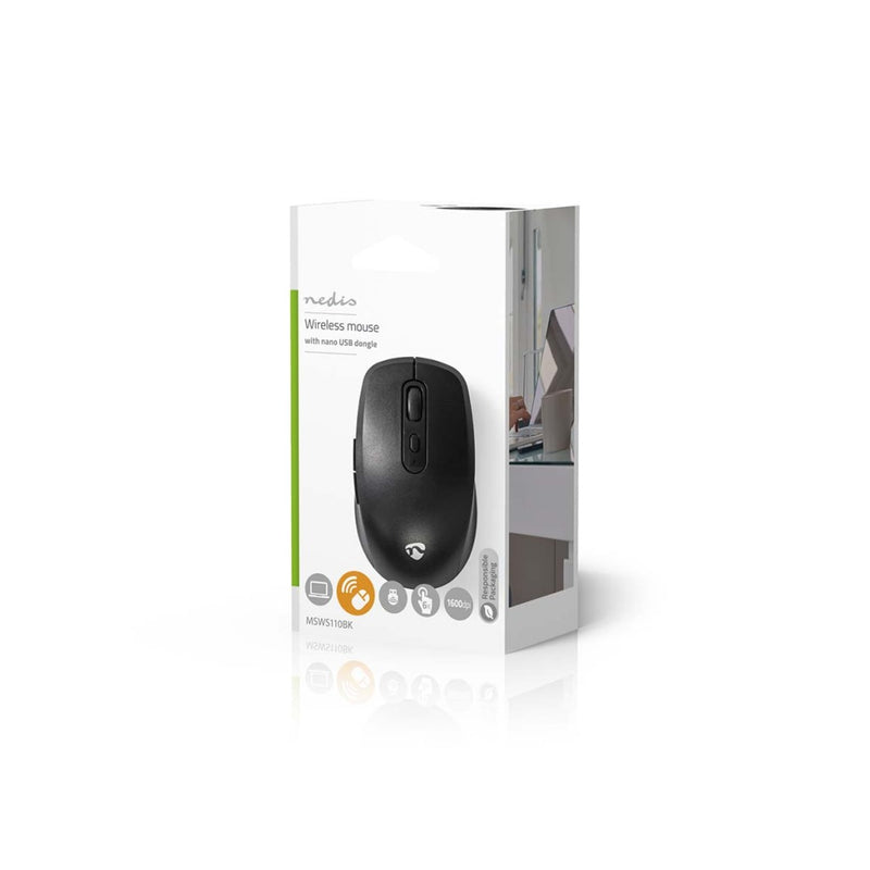 Nedis MSWS110BK Muis Draadloos 800 / 1200 / 1600 Dpi Instelbare Dpi Aantal Knoppen: 6 Rechtshandig