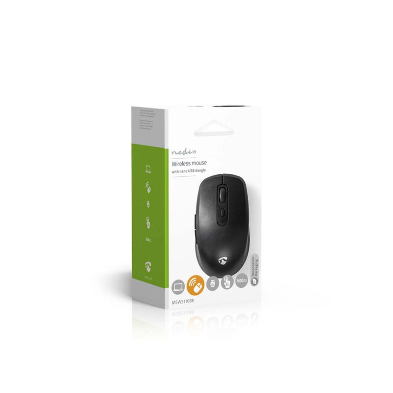 Nedis MSWS110BK Muis Draadloos 800 / 1200 / 1600 Dpi Instelbare Dpi Aantal Knoppen: 6 Rechtshandig