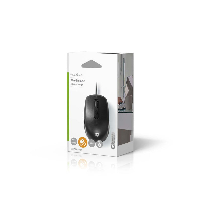 Nedis MSWD110BK Muis Bedraad 1200 / 1800 / 2400 / 3600 Dpi Instelbare Dpi Aantal Knoppen: 6 Rechtsh