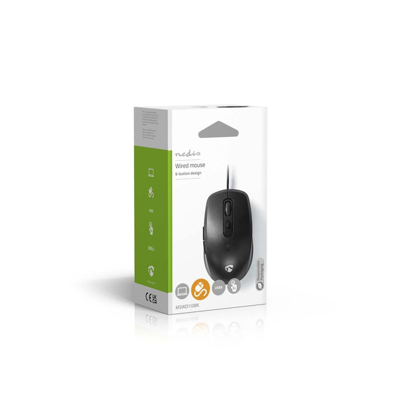 Nedis MSWD110BK Muis Bedraad 1200 / 1800 / 2400 / 3600 Dpi Instelbare Dpi Aantal Knoppen: 6 Rechtsh