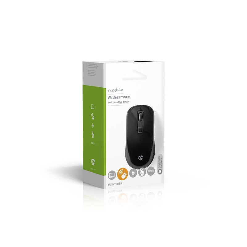 Nedis MSWS105BK Muis Draadloos 800 / 1200 / 1600 Dpi Instelbare Dpi Aantal Knoppen: 4 Tweehandig