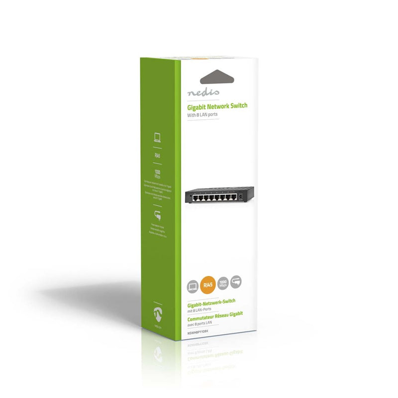 Nedis NSWH8P110BK Netwerk-switch Bekabelde Snelheid: Gigabit Aantal Ethernetpoorten: 8