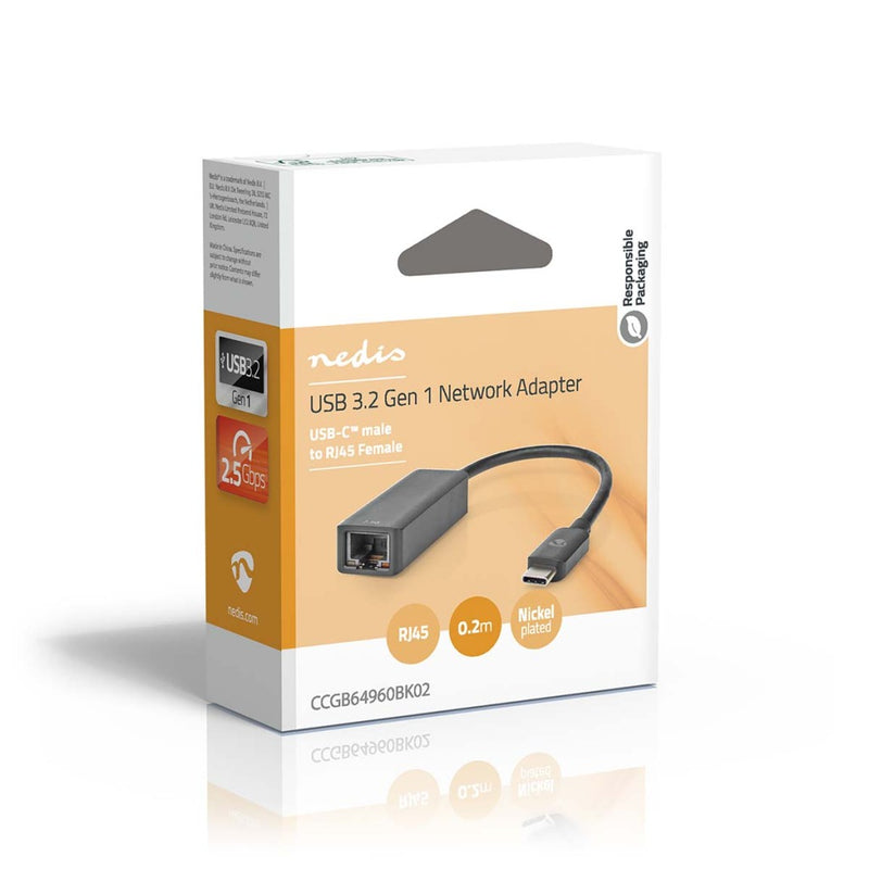 Nedis CCGB64960BK02 Usb-netwerkadapter Usb 3.2 Gen 1 2.5 Gbps Usb-c&trade; Male Rj45 Female 0.20 M
